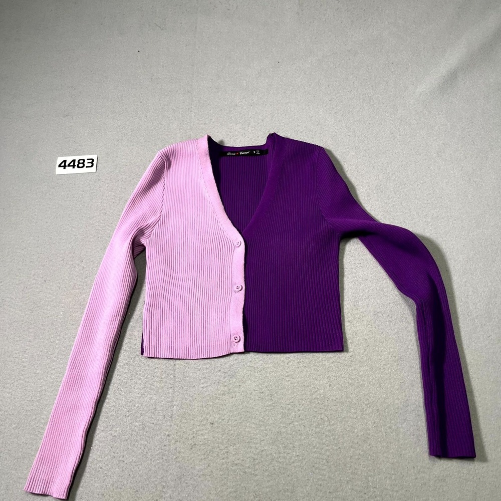 Roma Concept Cropped Cardigan Sweater Womens Small Pink Purple Colorblock Ribbed